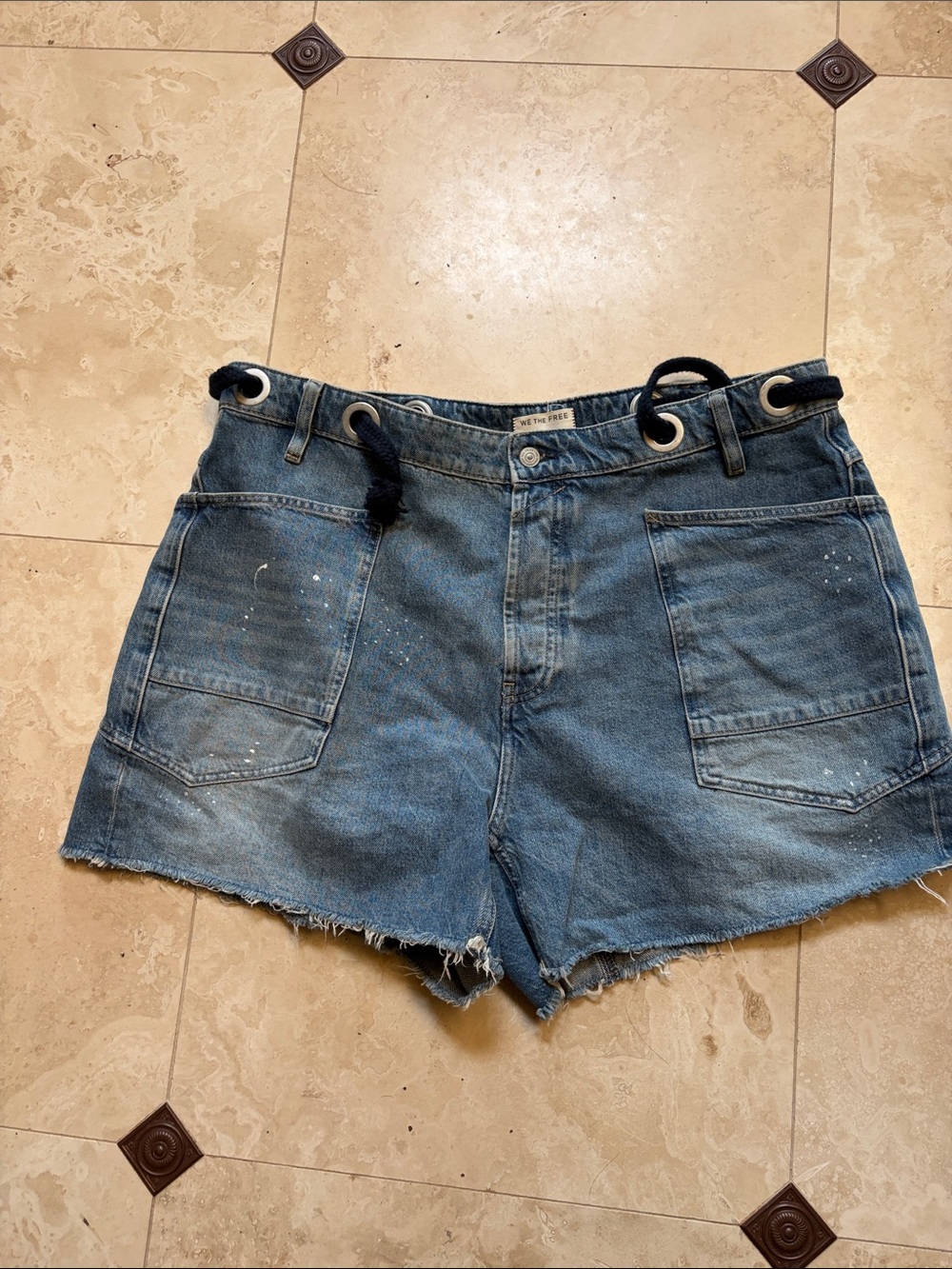 We The Free Blue Denim High-Rise Rope-Waist Shorts
